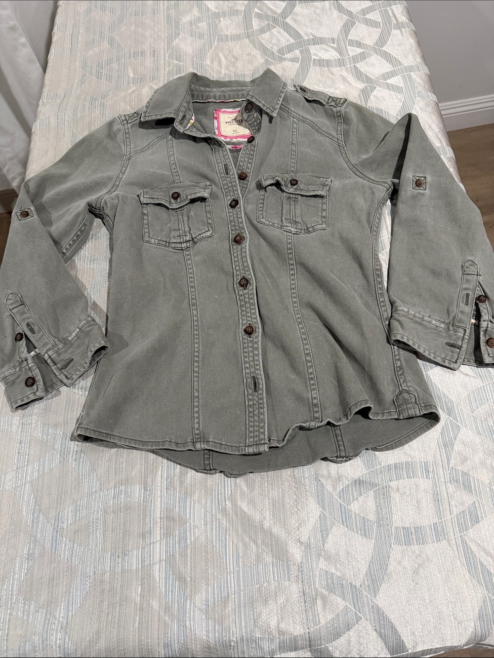 Hollister olive green button down